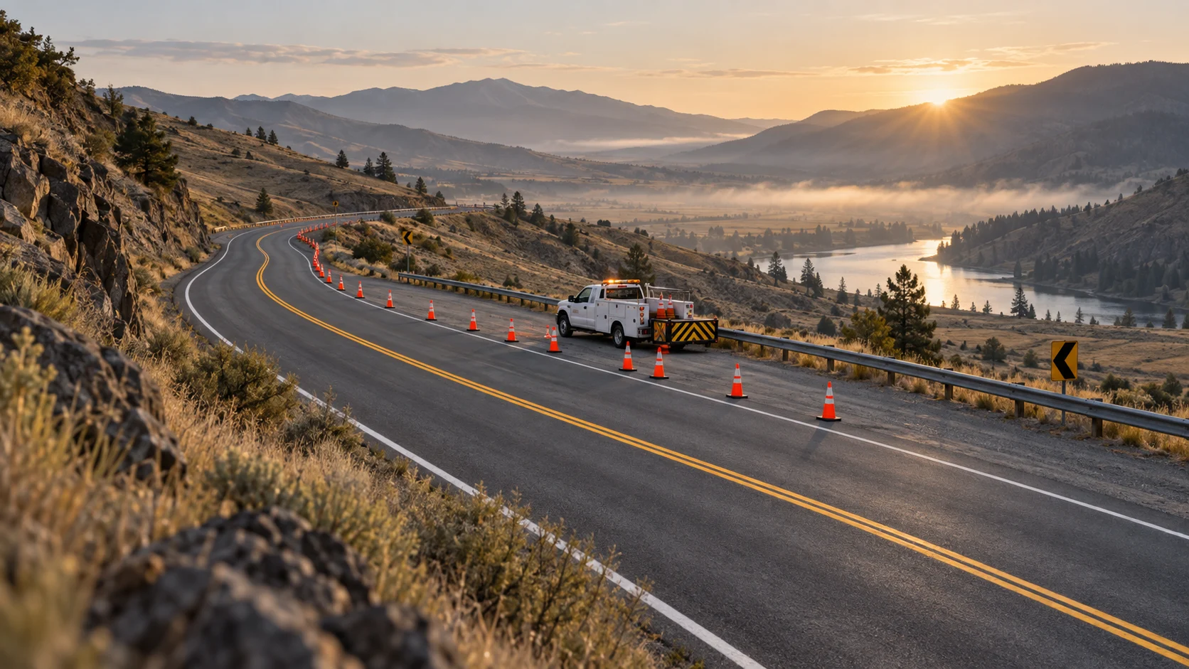 Illustrative concept: a controlled roadside work zone.